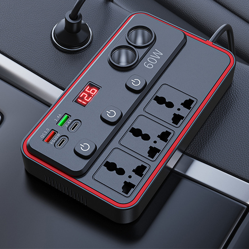 Caricabatterie da auto multifunzionale con prese CA e USB