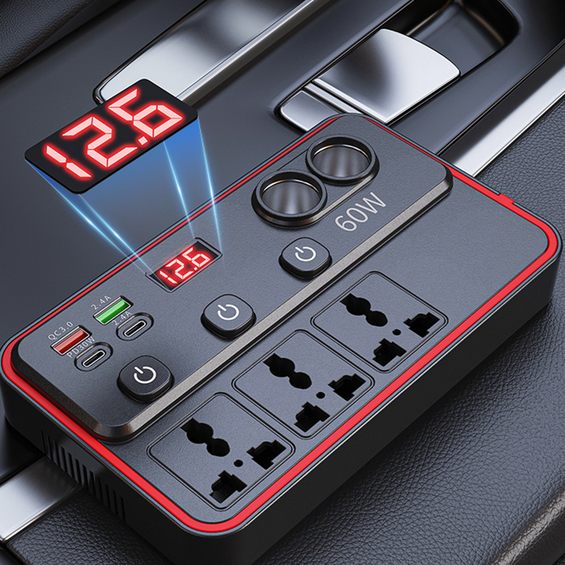 Caricabatterie da auto multifunzionale con prese CA e USB