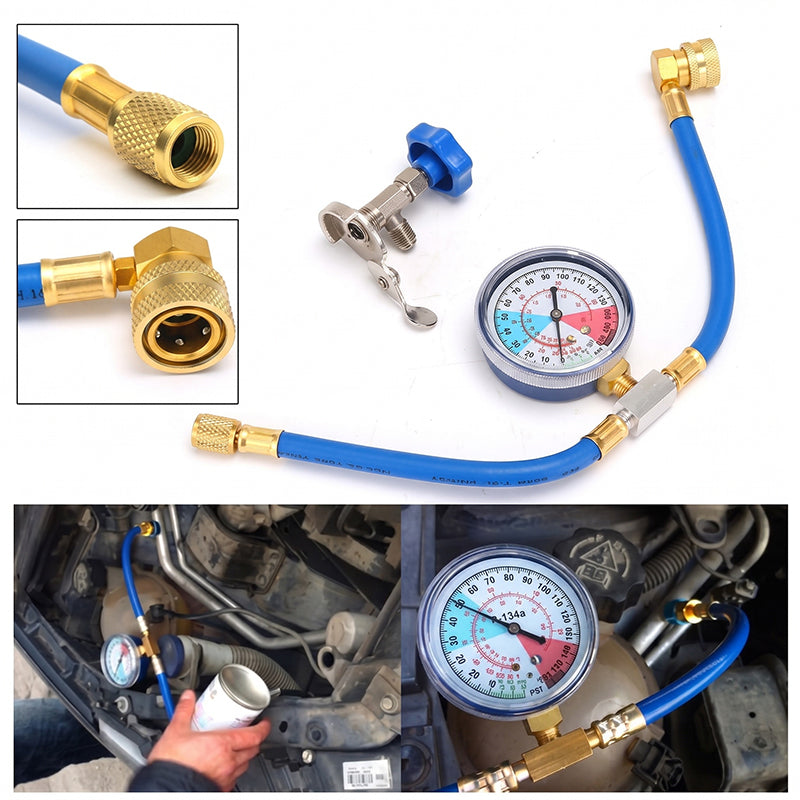 🔧 SCONTO DEL 50% A TEMPO LIMITATO! ✨ Tubo di ricarica per climatizzatori R134a con manometro – 0-350 PSI, raccordo da 13 mm, blu 🚗