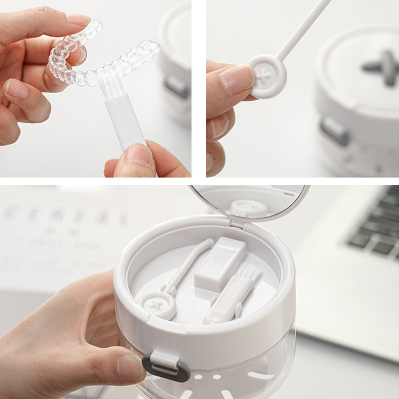 Custodia All-in-One per Apparecchio Dentale – Pulisce, Conserva e Organizza – Bagno, Specchio e Spazzola Inclusi. Chiusura Ermetica, Design Compatto.