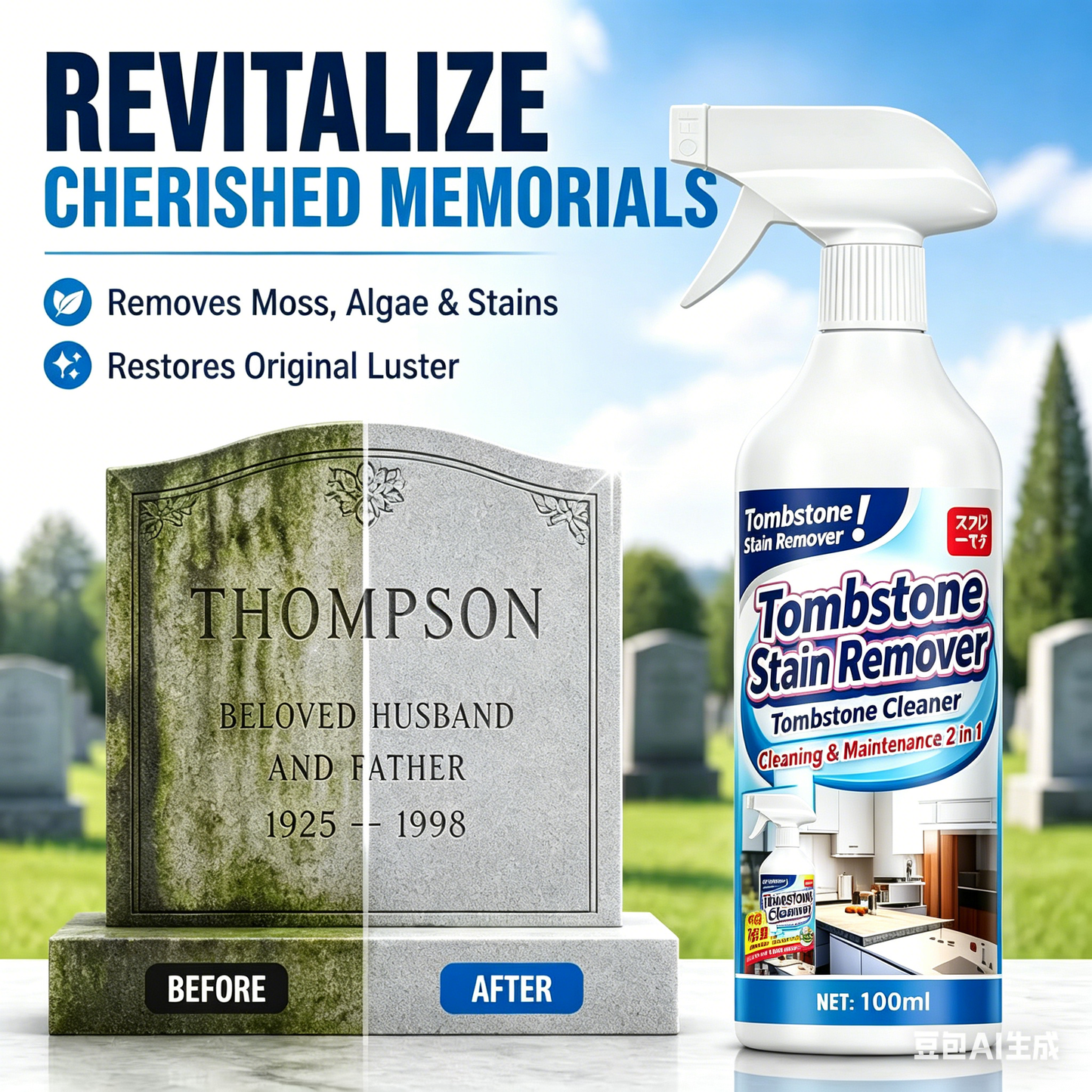 🔥Graveyard Moss Cleaner - Spray smacchiatore multifunzionale - Rimuove in modo professionale muschio e sporco dalle lapidi, detergente per pietra