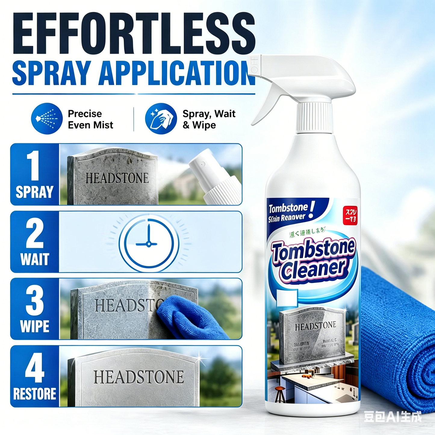 🔥Graveyard Moss Cleaner - Spray smacchiatore multifunzionale - Rimuove in modo professionale muschio e sporco dalle lapidi, detergente per pietra
