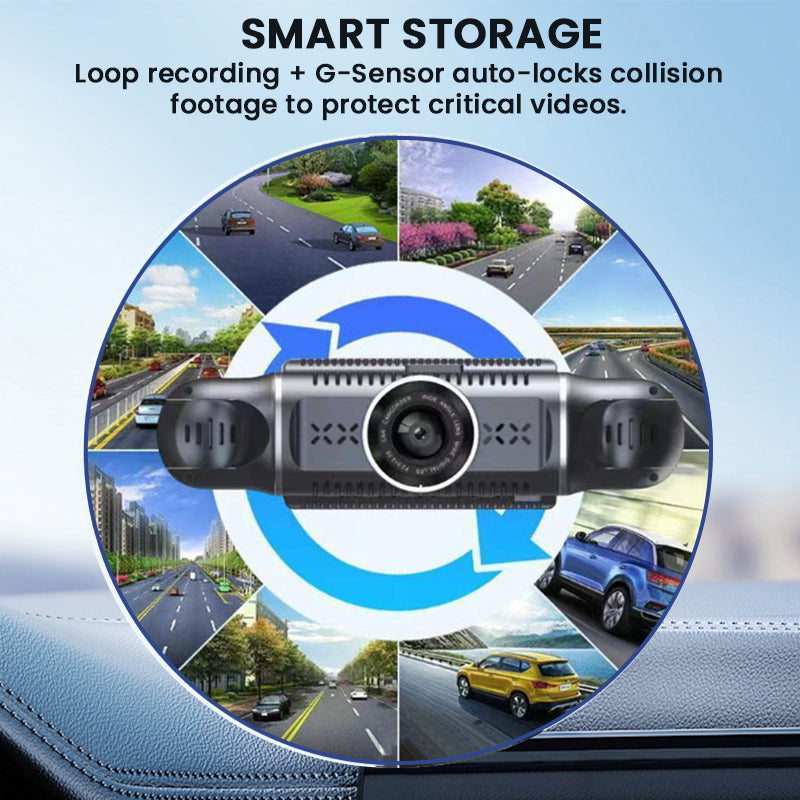 Dash Cam HD a 4 Obiettivi con Visione Notturna