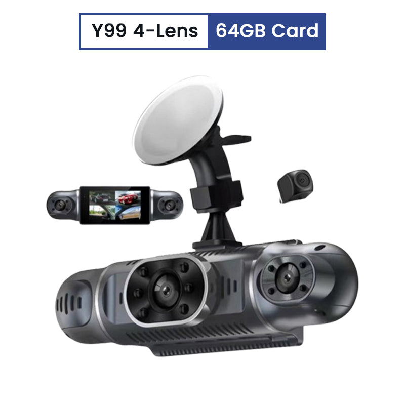 Dash Cam HD a 4 Obiettivi con Visione Notturna