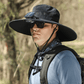 Cappello da sole per la pesca all’aperto con tesa larga e ventilatore solare – Ricarica solare e USB