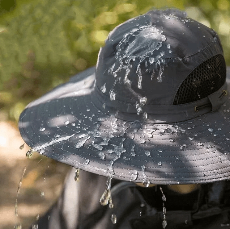 Cappello da sole per la pesca all’aperto con tesa larga e ventilatore solare – Ricarica solare e USB