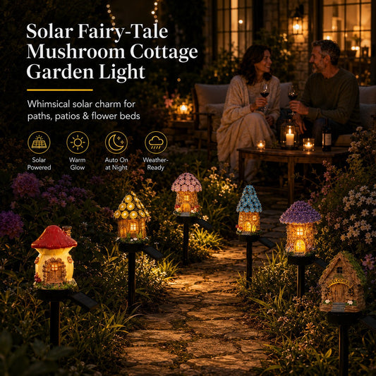 Luce Solare da Giardino a Forma di Casetta dei Funghi da Fiaba
