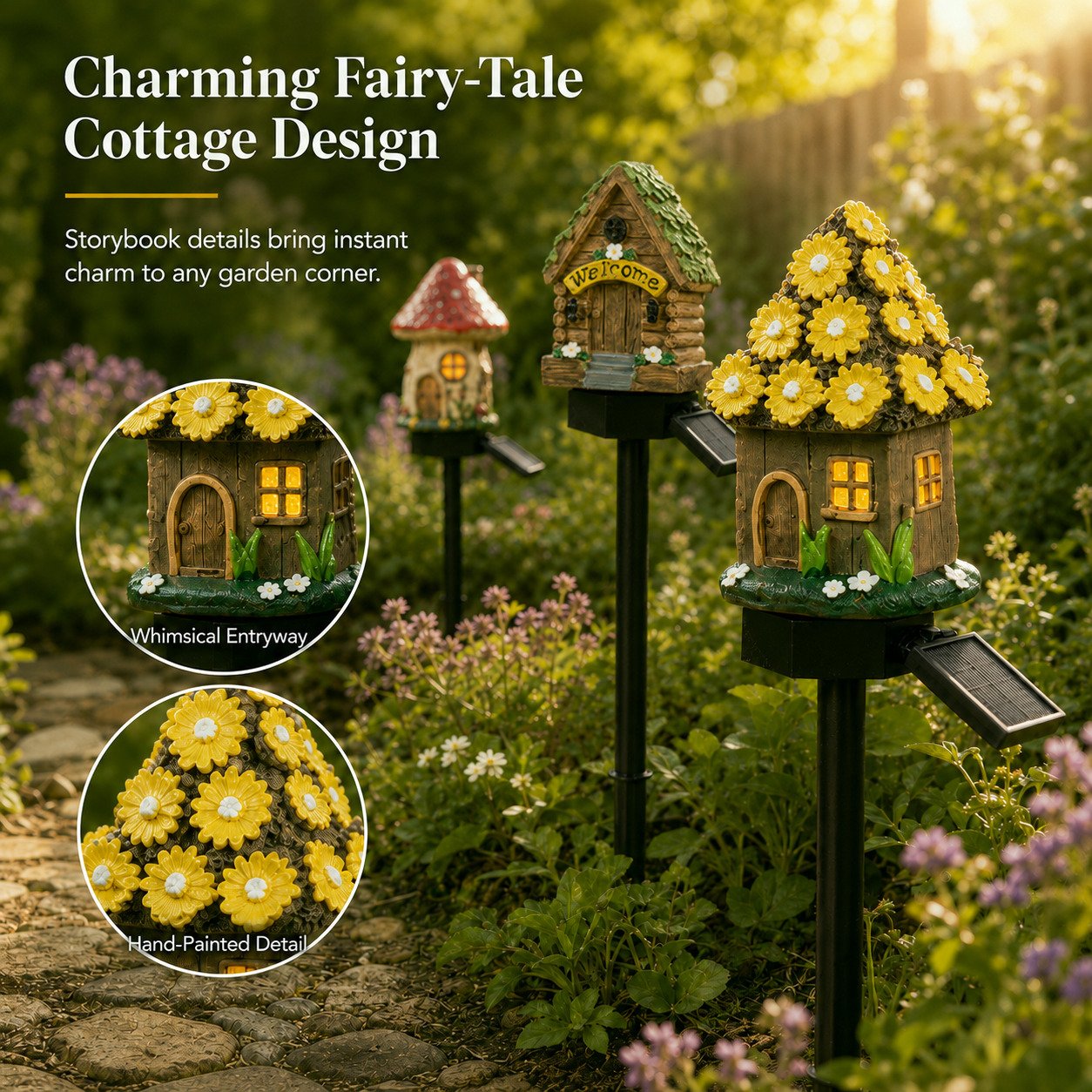 Luce Solare da Giardino a Forma di Casetta dei Funghi da Fiaba