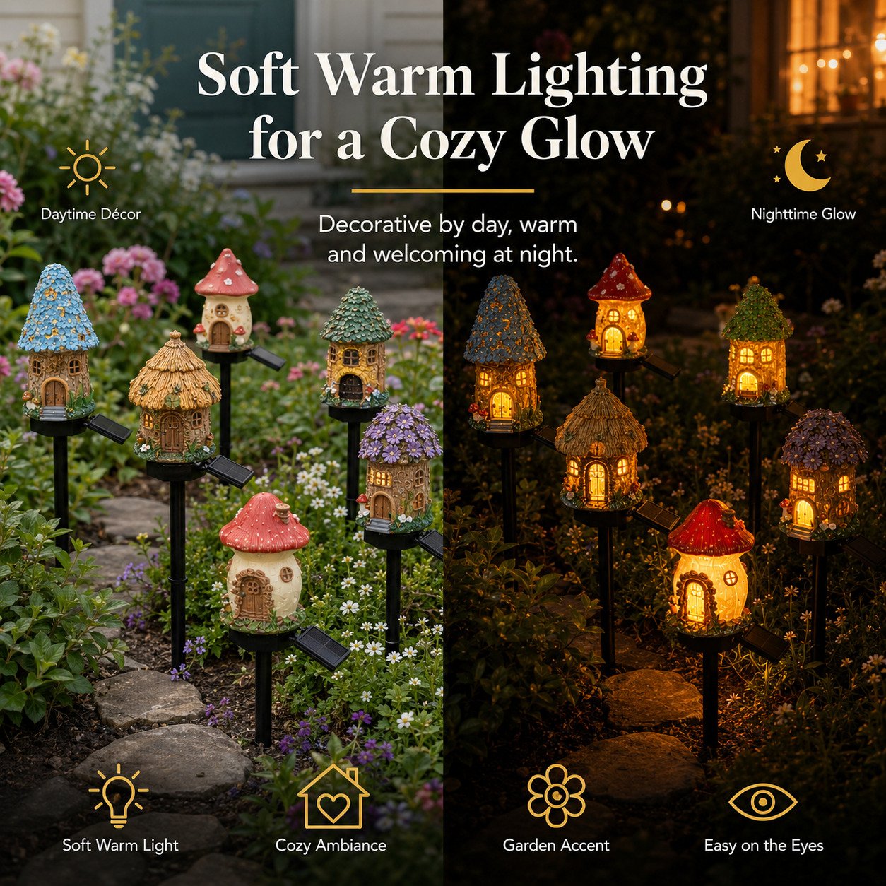 Luce Solare da Giardino a Forma di Casetta dei Funghi da Fiaba