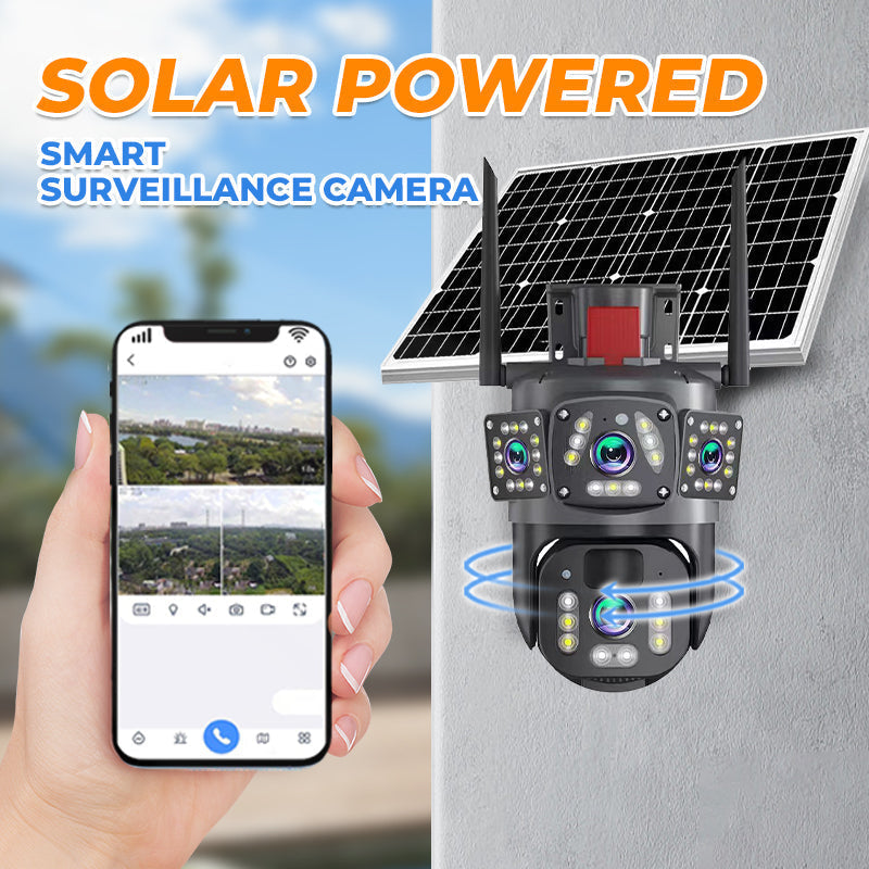 ⏳Offerta a tempo⏰📷 Telecamera di sicurezza Wi‑Fi solare da esterno 6K 9MP｜3 obiettivi, PTZ 360°, IP66 impermeabile, visione notturna a colori, audio bidirezionale, rilevamento movimento✨