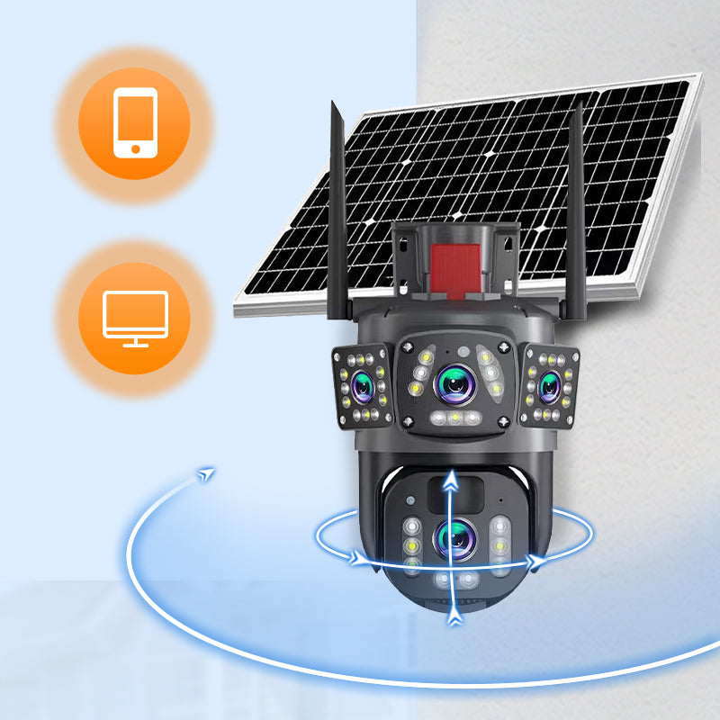 ⏳Offerta a tempo⏰📷 Telecamera di sicurezza Wi‑Fi solare da esterno 6K 9MP｜3 obiettivi, PTZ 360°, IP66 impermeabile, visione notturna a colori, audio bidirezionale, rilevamento movimento✨