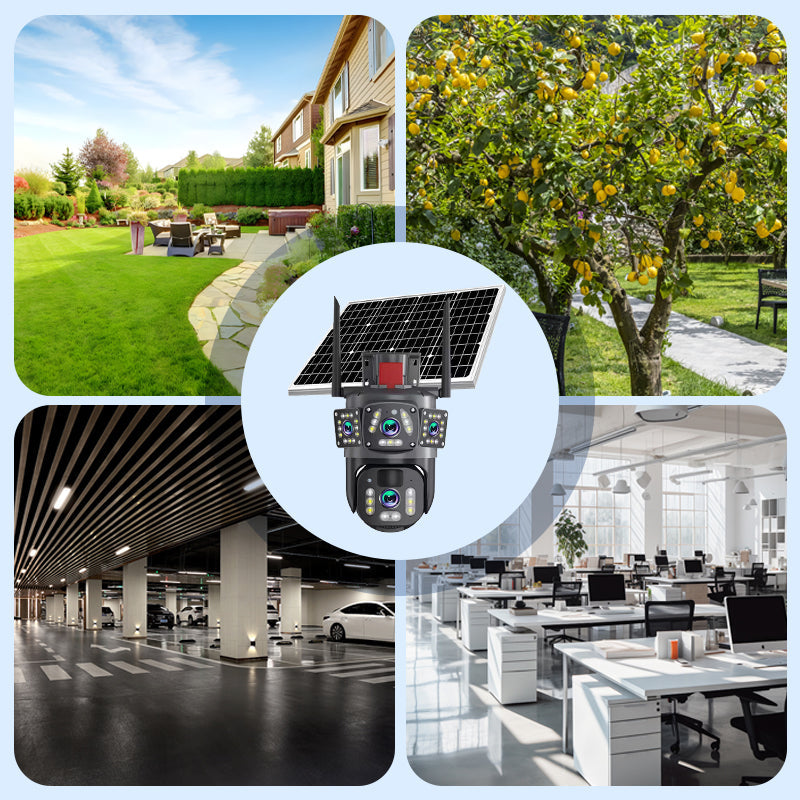 ⏳Offerta a tempo⏰📷 Telecamera di sicurezza Wi‑Fi solare da esterno 6K 9MP｜3 obiettivi, PTZ 360°, IP66 impermeabile, visione notturna a colori, audio bidirezionale, rilevamento movimento✨