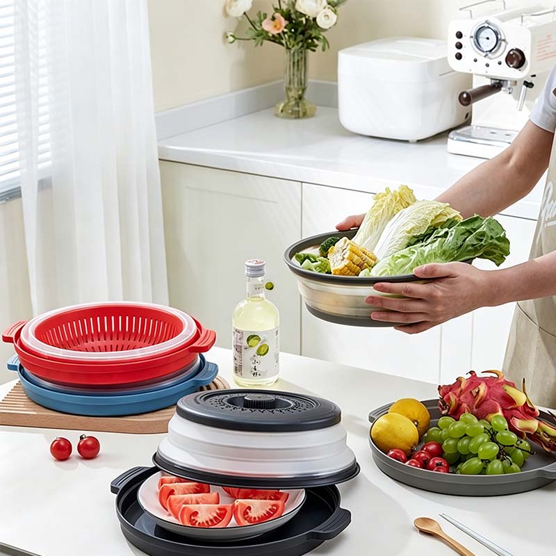 Coperchio per Microonde Pieghevole Salvaspazio con Base a Tappetino