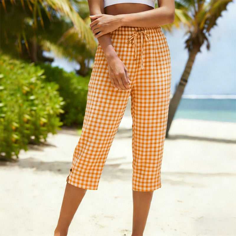 Pantaloni capri estivi da donna a quadri