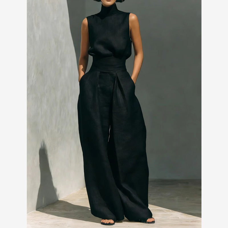 Completo 2 pezzi con top e pantaloni a gamba larga