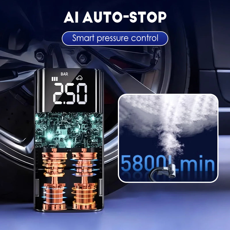 Pompa d'aria portatile senza fili per auto con luce LED