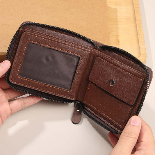 Portafoglio uomo bifold in pelle PU con chiusura zip integrale