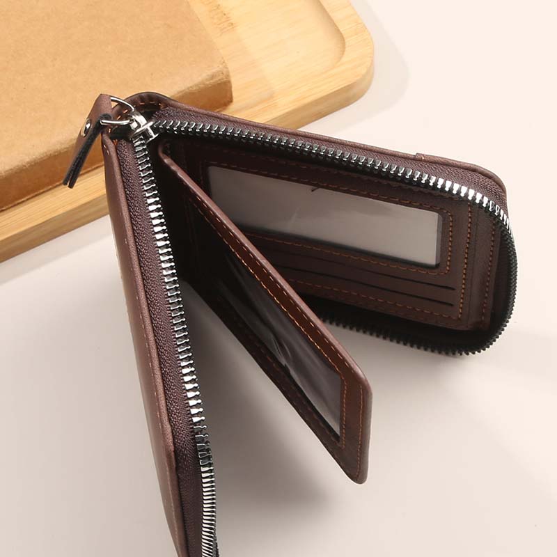 Portafoglio uomo bifold in pelle PU con chiusura zip integrale