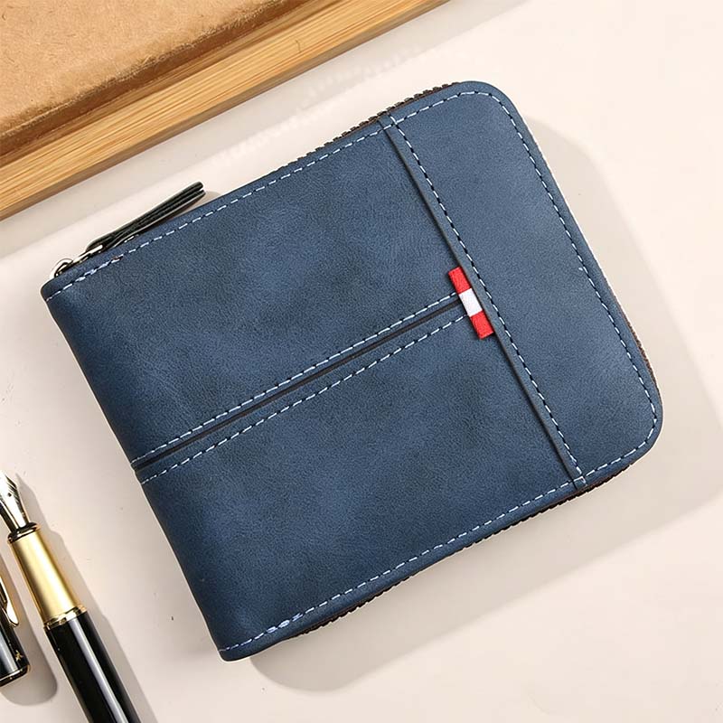 Portafoglio uomo bifold in pelle PU con chiusura zip integrale