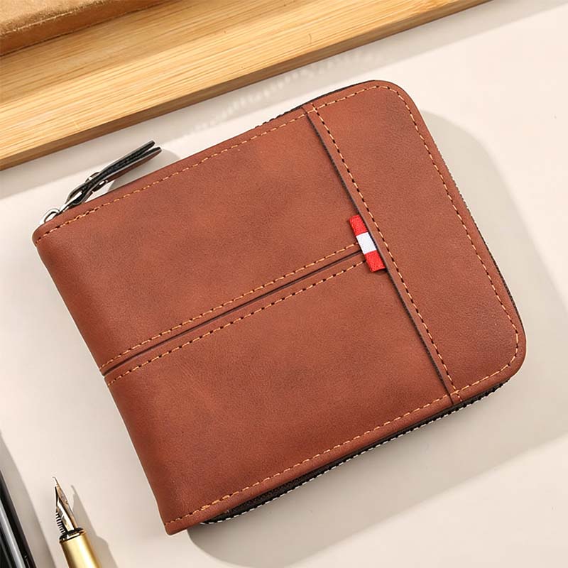Portafoglio uomo bifold in pelle PU con chiusura zip integrale