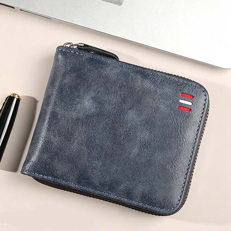 Portafoglio uomo bifold in pelle PU con chiusura zip integrale