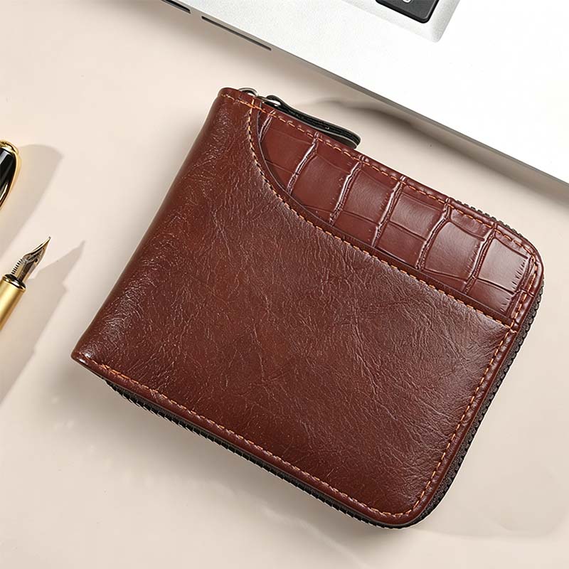 Portafoglio uomo bifold in pelle PU con chiusura zip integrale