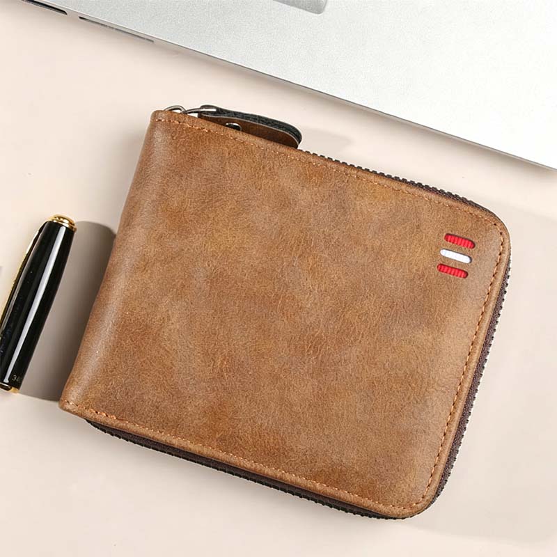 Portafoglio uomo bifold in pelle PU con chiusura zip integrale