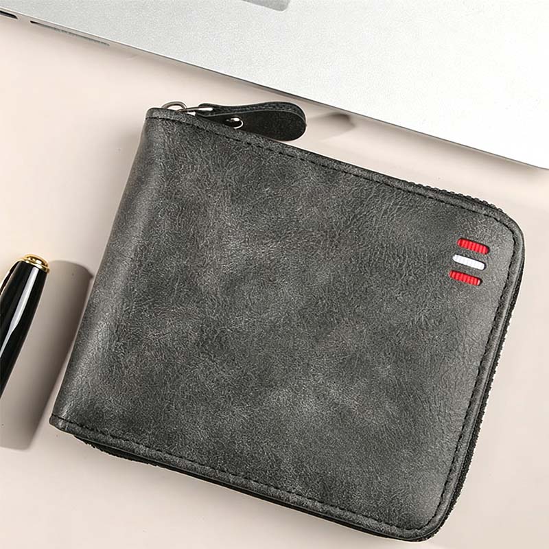 Portafoglio uomo bifold in pelle PU con chiusura zip integrale