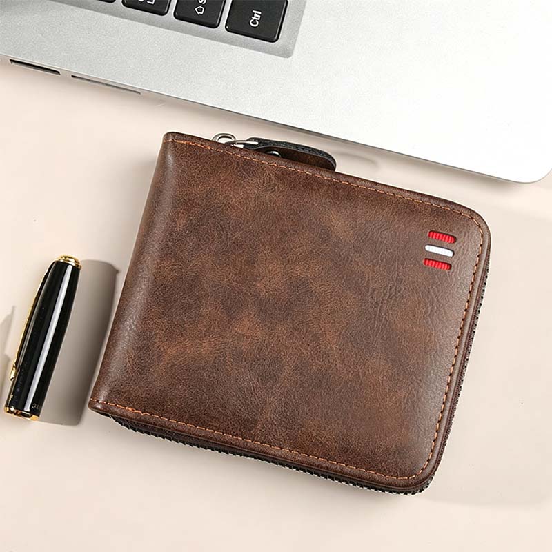 Portafoglio uomo bifold in pelle PU con chiusura zip integrale