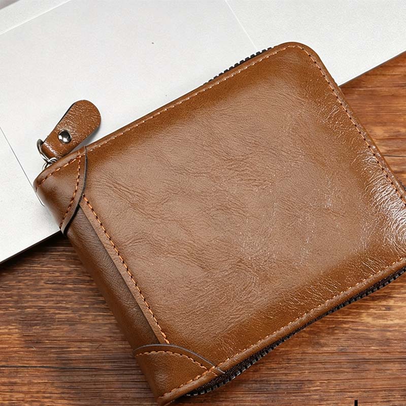 Portafoglio uomo bifold in pelle PU con chiusura zip integrale