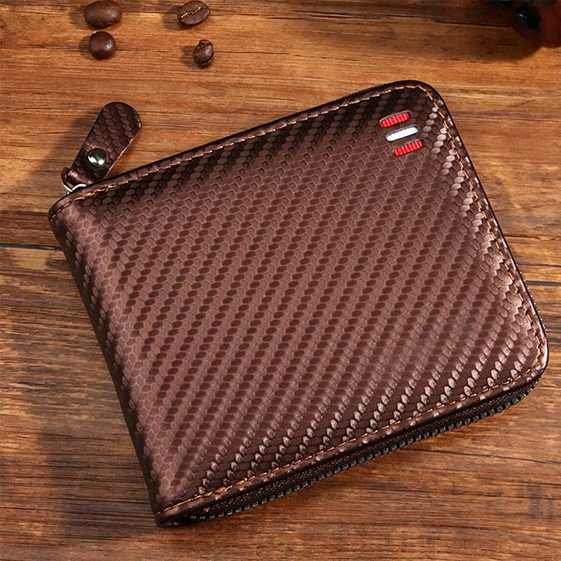 Portafoglio uomo bifold in pelle PU con chiusura zip integrale