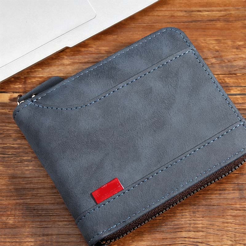 Portafoglio uomo bifold in pelle PU con chiusura zip integrale