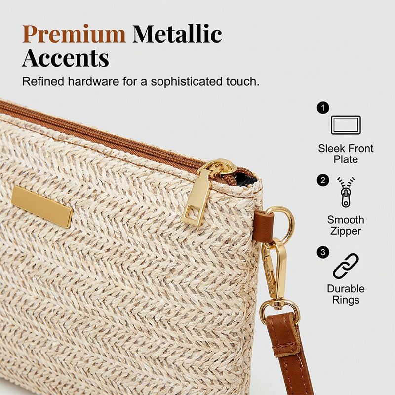 Borsa a tracolla e pochette da donna in paglia intrecciata