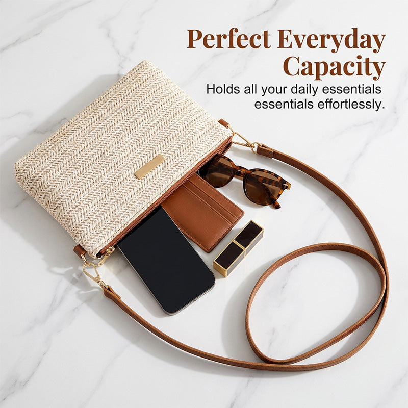 Borsa a tracolla e pochette da donna in paglia intrecciata