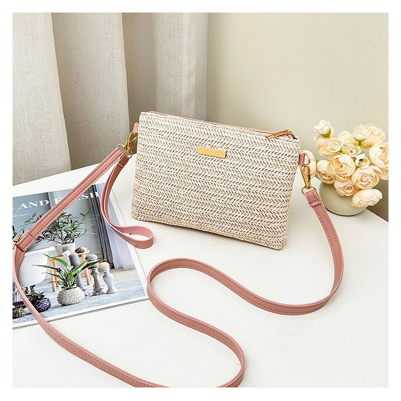Borsa a tracolla e pochette da donna in paglia intrecciata