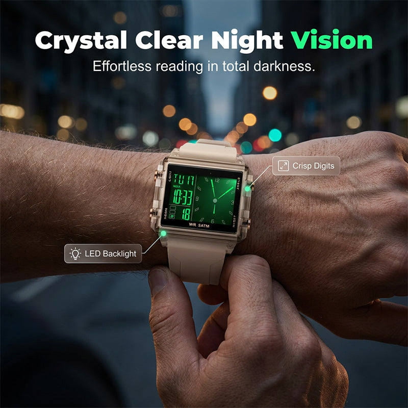 ⌚ ORA CON IL 50% DI SCONTO! 💧 Orologio digitale trasparente – resistente all’acqua fino a 50 m, display luminoso e visualizzazione ibrida – Lo stile incontra la funzionalità ✨