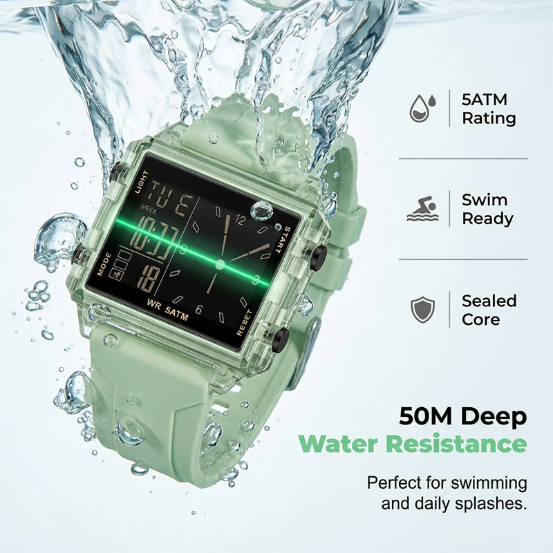 ⌚ ORA CON IL 50% DI SCONTO! 💧 Orologio digitale trasparente – resistente all’acqua fino a 50 m, display luminoso e visualizzazione ibrida – Lo stile incontra la funzionalità ✨