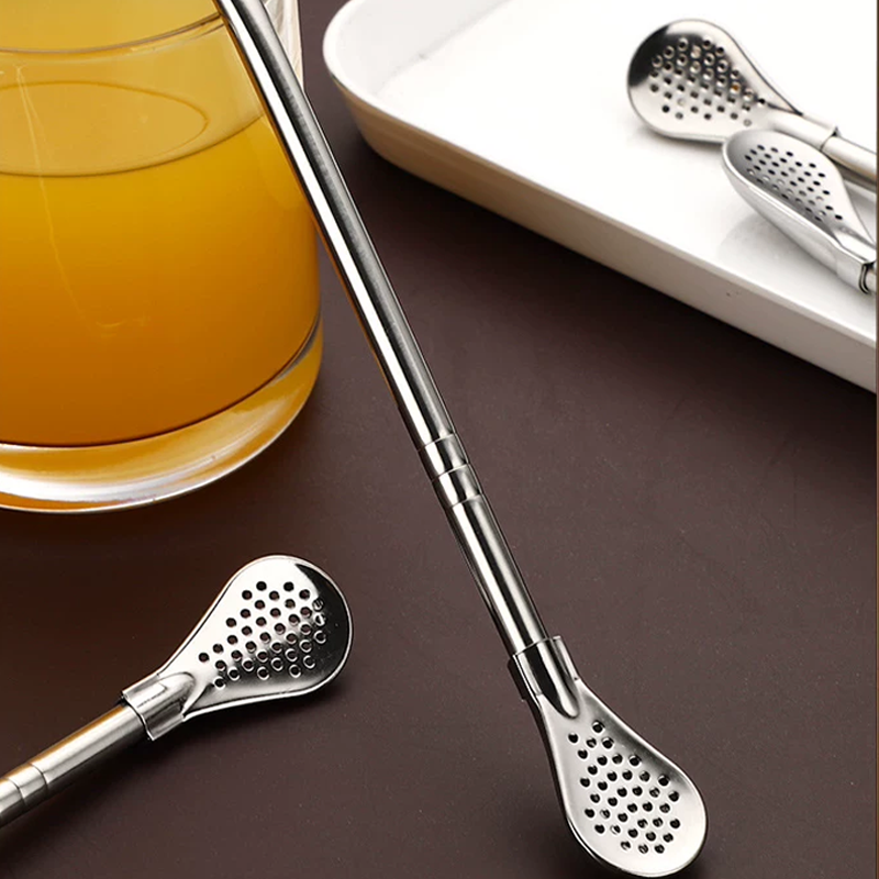 Cannuccia Cucchiaio 2-in-1 in Acciaio Inossidabile 304