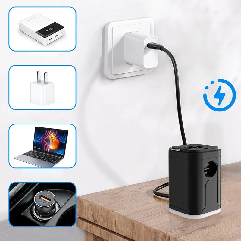 🏕️ Pompa ad aria ricaricabile da campeggio – Luce LED, gonfiaggio rapido, compatta – Pagamento in contrassegno 🔋
