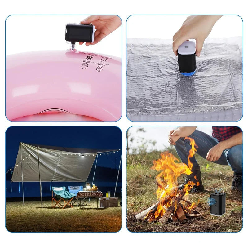 🏕️ Pompa ad aria ricaricabile da campeggio – Luce LED, gonfiaggio rapido, compatta – Pagamento in contrassegno 🔋