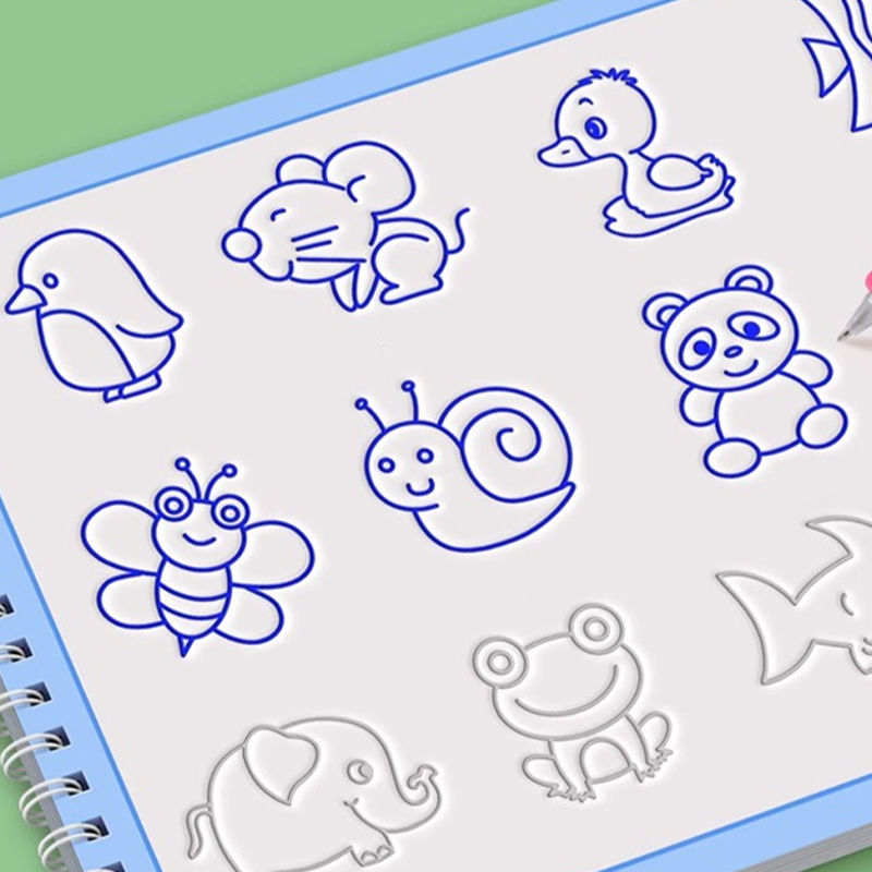 Libro da Disegno con Scanalature per Ricalco di Cartoni Animati a 8 Temi