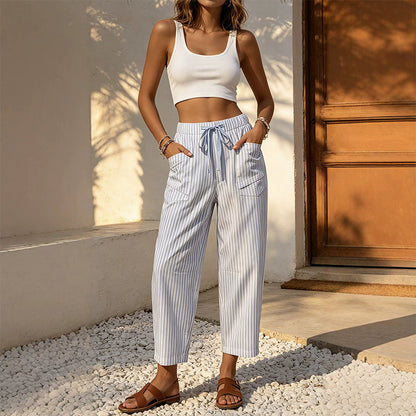 Pantaloni Cropped a Righe da Donna