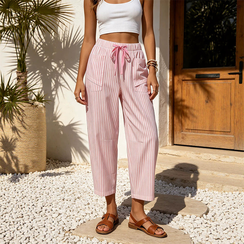 Pantaloni Cropped a Righe da Donna