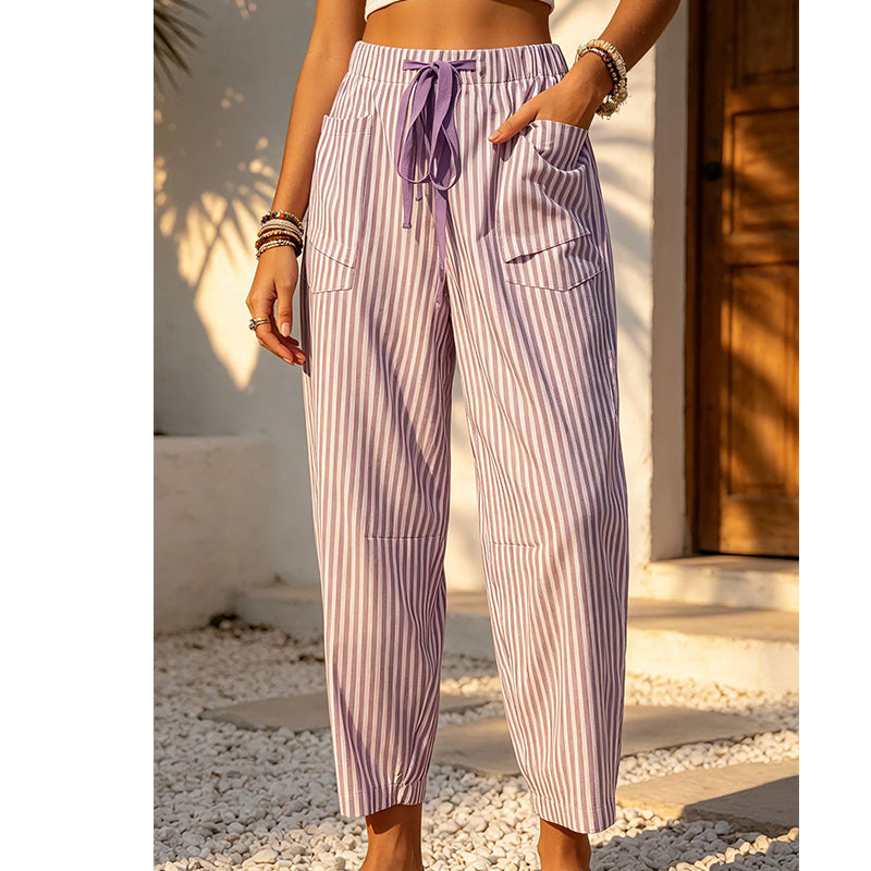 Pantaloni Cropped a Righe da Donna