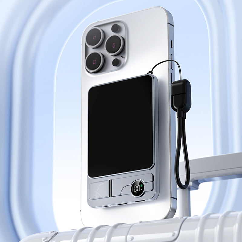 Caricabatterie portatile wireless magnetico 3 in 1 con supporto integrato