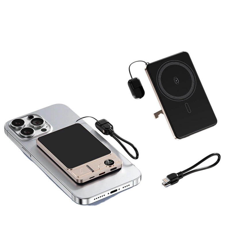 Caricabatterie portatile wireless magnetico 3 in 1 con supporto integrato