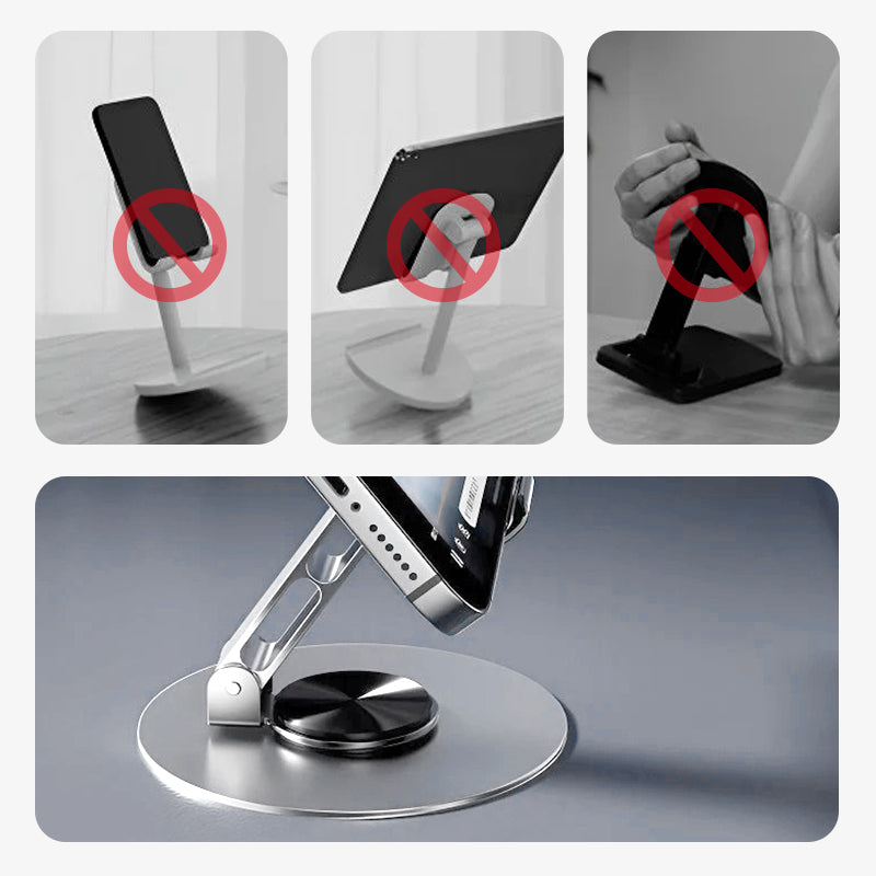 🥳2026 BESTSELLER✨Supporto pieghevole in metallo con rotazione 360° per telefono e tablet. Angolo liberamente regolabile, struttura robusta e antiscivolo. Compatto e portatile, ideale per guardare video, riunioni e navigazione ovunque!📱💻