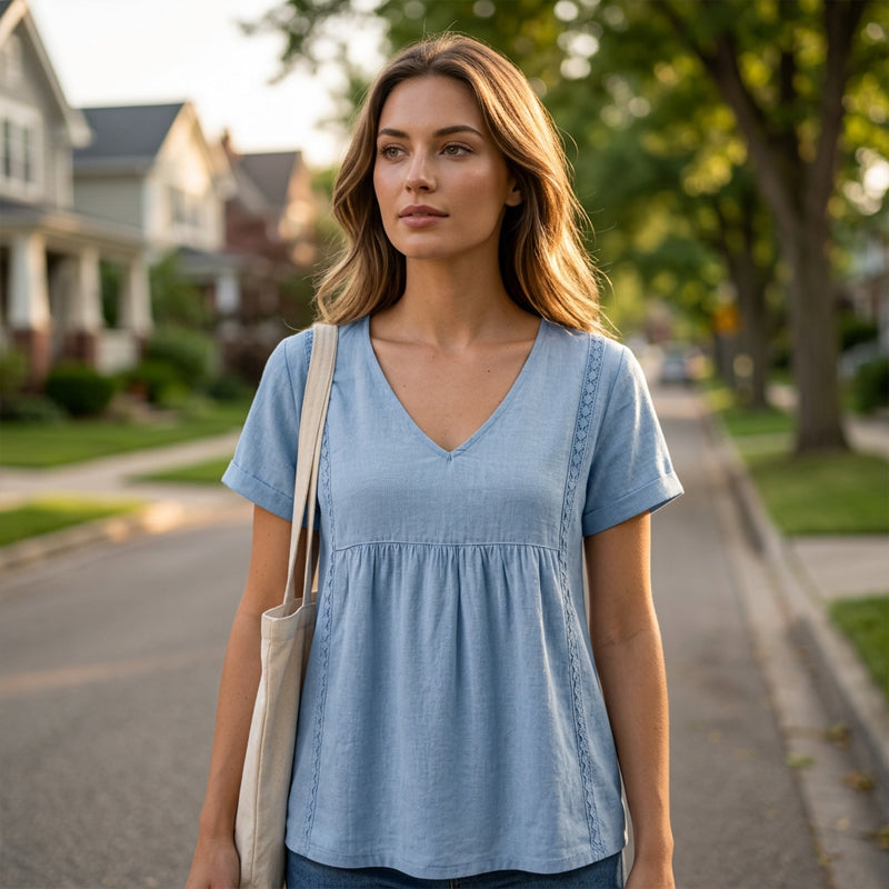 👚✨T-Shirt da Donna con Scollo a V Elegante – Scollatura Valorizzante, Tessuto Morbido & Versatile – Perfetto per Tutti i Giorni, Ufficio & Tempo Libero – Facile da Abbinare