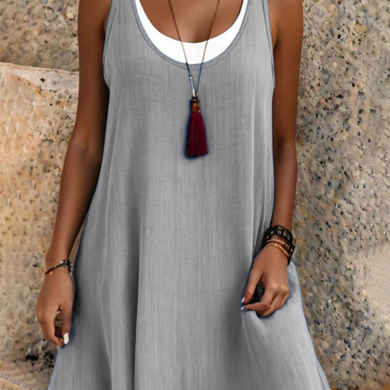 Vestito Lungo da Donna Finto Due Pezzi Senza Maniche