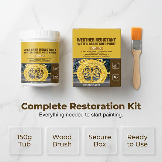 Vernice dorata a base d'acqua, resistente agli agenti atmosferici.